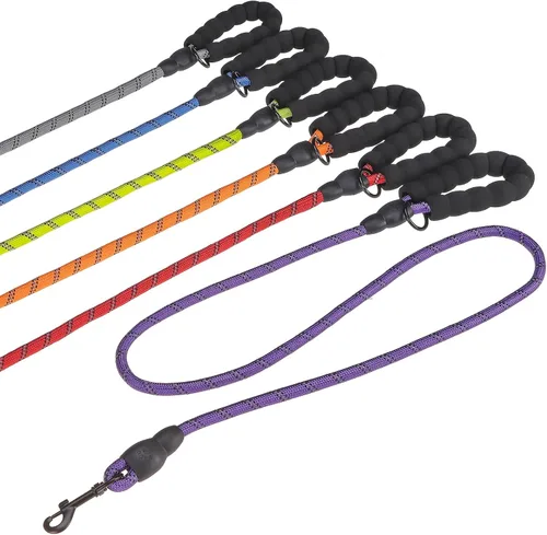 Vista 12 de BEAUTYZOO Paquete de 3 correas de cuerda resistente para perros, correa de nailon para mascotas de 6 pies con hilo reflectante, mango acolchado