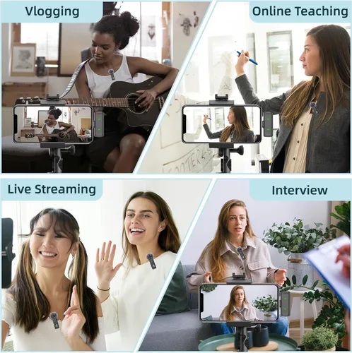 Vista 9 de Micrófono Lavalier inalámbrico para iPhone 16 - Micrófono de teléfono USB C para grabación de video con reducción de ruido, mini micrófonos 35H
