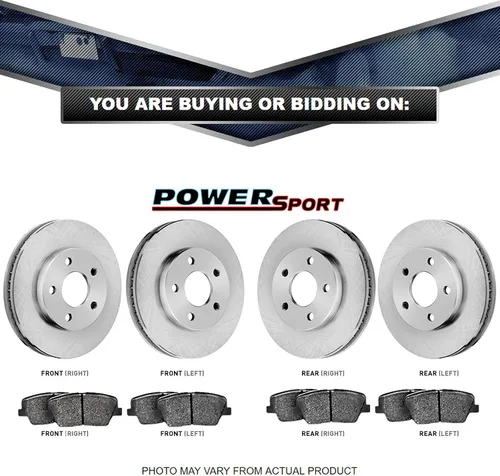 Vista 2 de Power Sport Kit de frenos y rotores traseros delanteros Pastillas de freno delanteras y traseras Rotores y pastillas de freno Pastillas