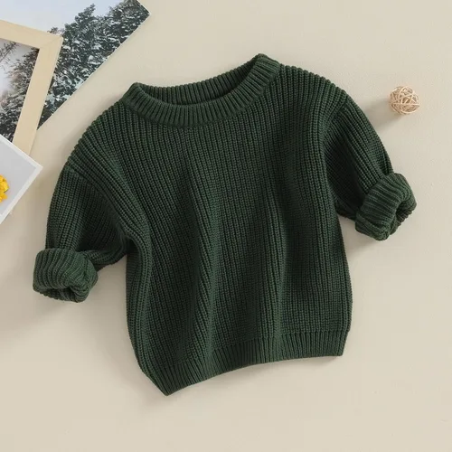 Vista 3 de Karwuiio Suéter de punto para bebé, niña, niño, cuello redondo, manga larga, sudadera para otoño e invierno