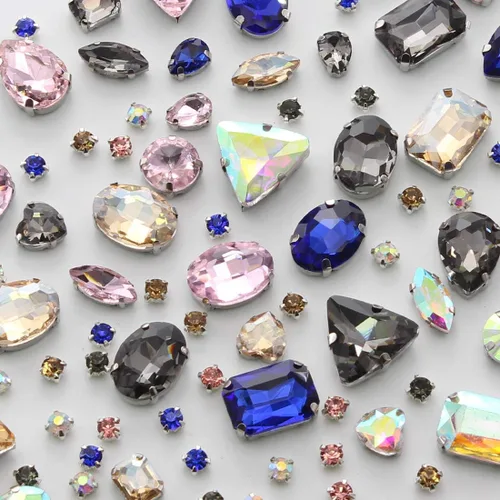Vista 18 de TANOSII 100 diamantes de imitación para coser con formas mixtas, gemas de cristal para coser en gemas de cristal, parte trasera plana con garra Ab