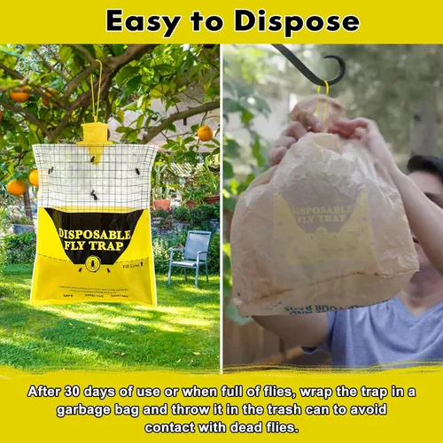 Vista 5 de Trampas para moscas al aire libre para patio, 6 bolsas grandes desechables, atrapamoscas de rancho