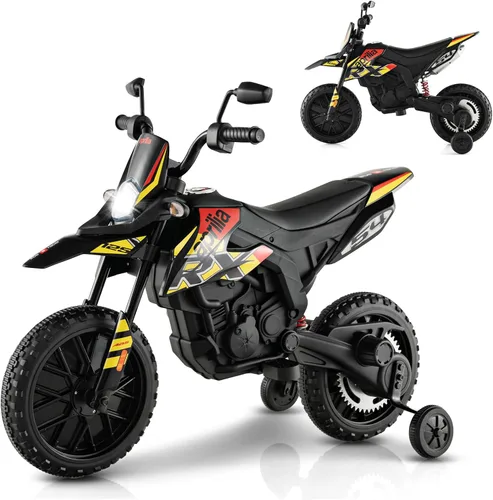 Vista 10 de INFANS Motocicleta para niños de 12 V, con licencia Aprilia RX125, motocicleta de montar para niños pequeños con ruedas de entrenamiento, suspensión