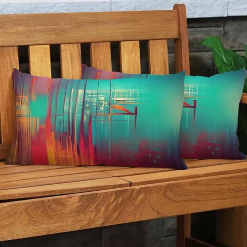 Vista 4 de EKOBLA Fundas de almohada decorativas de lino con textura retro abstracta, azul, cian, rojo, amarillo, para cama, sofá, rectangular, rectangular, 12