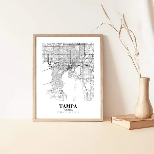 Vista 5 de Eleville 8X10 sin marco Tampa Florida Vista de la ciudad Resumen Camino Moderno Mapa Arte Impresión Póster de pared Oficina Decoración del Hogar