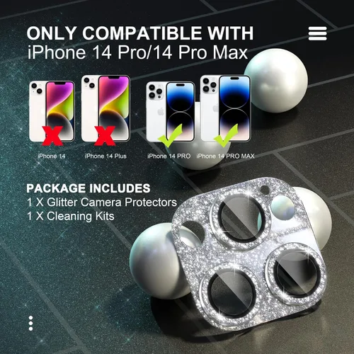 Vista 2 de Choiche Protector de lente de cámara para iPhone 14 Pro/iPhone 14 Pro Max, cubierta de cámara brillante con protector de pantalla de lente de vidrio