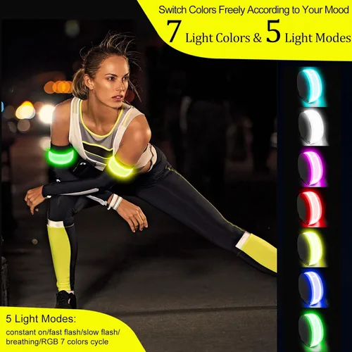 Vista 2 de RGB 7 Colors Switchable LED Armband, USB-C Rechargeable, 360° Reflective Running Light for Runners, High Visibility Reflective Running Gear for