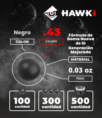 Vista 3 de Hawki - Pelotas de goma reutilizables de 0.50 o .43 cali, bolas de goma suave, menos letales para pistolas de paintball