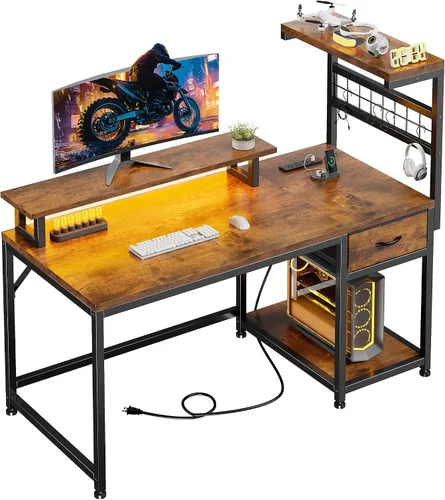 Vista 13 de EnHomee - Escritorio para juegos de 40 pulgadas con luces LED y tomas de Negro