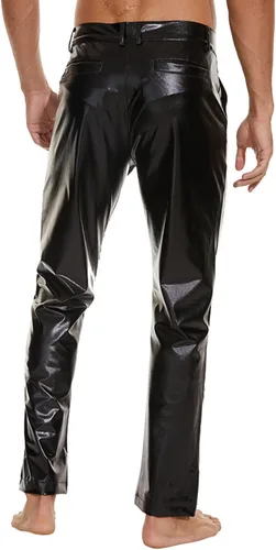 Vista 5 de Pantalones de discoteca metálicos brillantes para hombres, pantalones de fiesta de los años 7080, pantalones de pierna recta vintage para cosplay