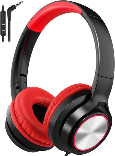 Vista 13 de Voopwink Auriculares para niños con micrófono, auriculares con cable sobre la oreja con volumen limitado de 85 dB/ 94 dB para niños, niñas Negro-Azul