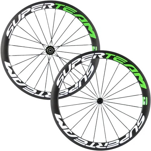 Vista 14 de Superteam Ruedas de Bicicleta de Carretera de Fibra de Carbono 700C, Juego de Ruedas Clincher de 50mm, Mate de 23 de Ancho Amarillo fluorescente