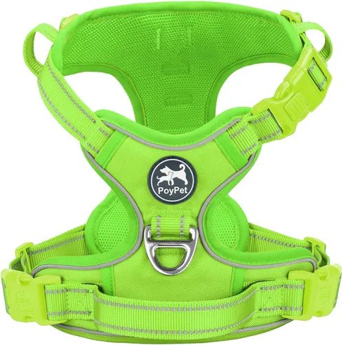 Vista 12 de PoyPet - Arnés de perro sin tirones, arnés reflectante con 2 clips delanteros y traseros y asa de fácil control para perros pequeños, medianos