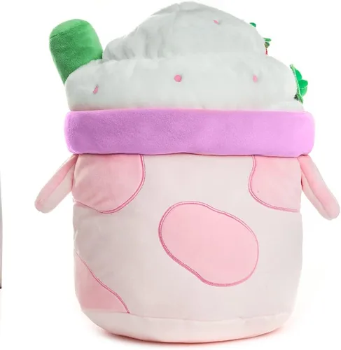 Vista 6 de PlushGoals Strawberry Mooshake - Lindo batido de vaca kawaii, juguete de peluche, 11 pulgadas