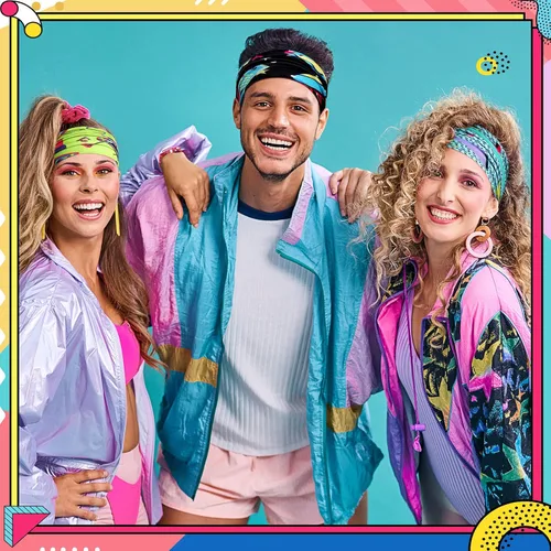 Vista 4 de 10 diademas de los años 80 y 90, accesorios para mujeres y hombres, diademas de entrenamiento retro de neón, bandas para el sudor, disfraces