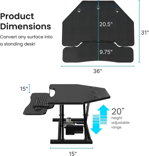 Vista 3 de VERSADESK® PowerPro™ - Convertidor de escritorio de pie de esquina de 36", elevador de escritorio de pie motorizado ajustable en altura de 36