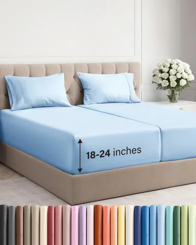 Vista 27 de Sábanas individuales de bolsillo extra profundo, sábanas transpirables y refrescantes de 3 piezas, juego de sábanas de lujo para hotel, suaves, sin