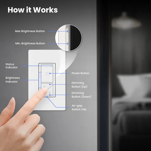 Vista 6 de Feit Electric - Interruptor de luz inteligente WiFi regulable con control remoto, unipolar/3 vías/4 vías, control de voz con Alexa y Google Asst