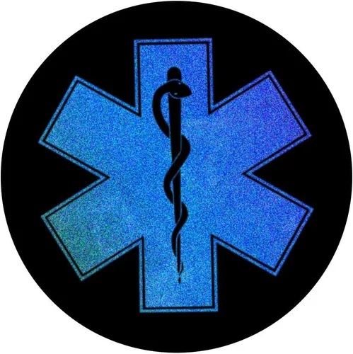 Vista 3 de Emergency Medicine Star of Life - Soporte para teléfonos y tabletas, diseño de estrella de la vida con purpurina sintética, color azul, Negro