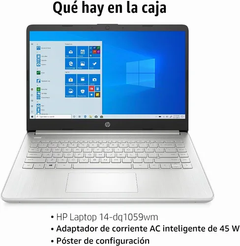 Vista 6 de HP Laptop HD de 14", Intel Core i5-1035G1, gráficos Intel UHD, 8 GB SDRAM, SSD de 256 GB, plata natural, Windows 10