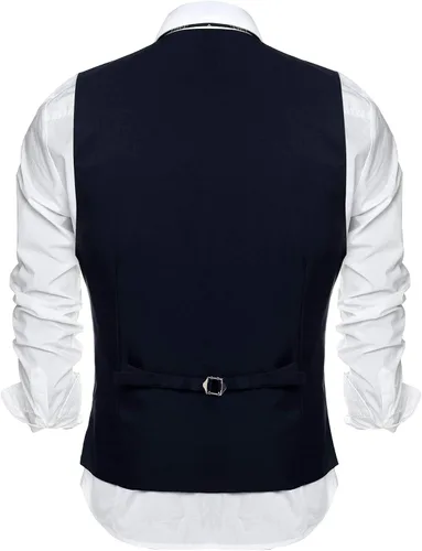 Vista 3 de COOFANDY Chaleco de traje de negocios casual para hombre, ajustado, a la cintura, formal