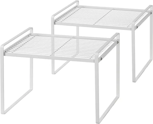 Vista 18 de Shantton Paquete de 2 estantes de gabinete de cocina, estante organizador de despensa, baño, dormitorio, oficina, mesa, escritorio, ahorro