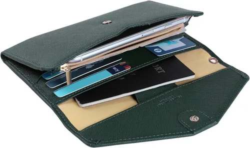 Vista 4 de Zoppen - Billetera y porta pasaporte y documentos de viaje Ver5 para mujer con bloqueo Rfid y correa para la muñeca