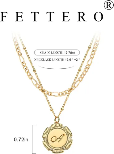 Vista 5 de Fettero Collares con iniciales en capas de oro para mujer, chapado en oro de 14 quilates, con letra circular retro y delicada, gargantilla de cadena