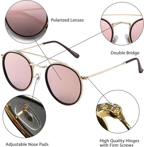 Vista 2 de Jim Halo - Lentes de sol redondos polarizados para mujer, marco de doble puente.