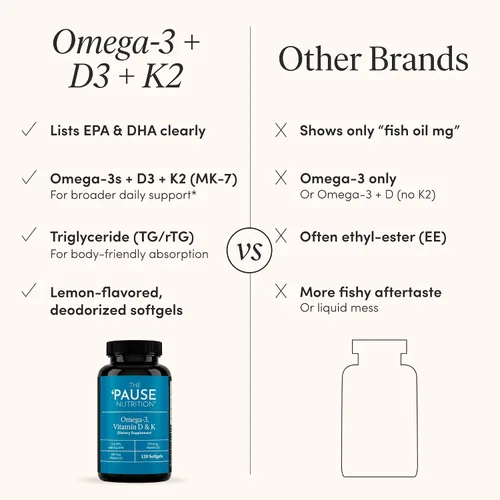 Vista 6 de The 'Pause Life Omega 3, vitamina D y K2, suplemento sin gluten, fórmula de aceite de pescado y vitaminas, apoyo inmunológico, rutina diaria