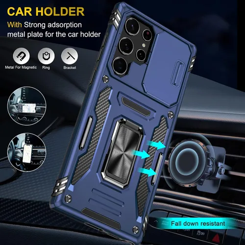 Vista 6 de Saiboro Funda para Galaxy S22 Ultra con funda para cámara y soporte, a prueba de golpes para S22 Ultra 5G 2022 (azul)