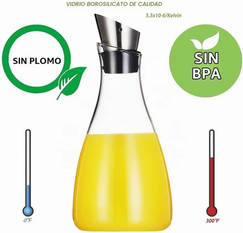 Vista 2 de Purefold - Jarra de vidrio de 44 onzas con tapa de acero inoxidable, jarra para té helado, jarra para jugo, tetera y cafetera, vajilla perfecta