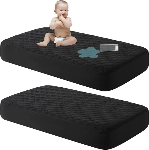 Vista 13 de NTBAY 2 Pack Protector de colchón de cuna impermeable, sábana ajustable acolchada de 28"x52" para bebé - Lavable a máquina - Suave y transpirable