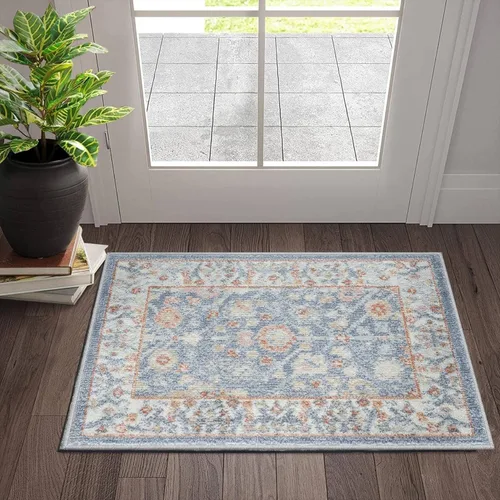 Vista 12 de Fashionwu Alfombra de baño con diseño floral para pasillo, alfombra moderna envejecida para sala de estar, alfombra turca, alfombra estética