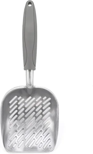 Vista 6 de Cuchara de arena de metal antiadherente para gatos con mango largo, pala profunda de aleación de aluminio macizo, pala levantadora de excrementos