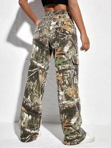 Vista 2 de Women's Camo Cargo Pants High Waist Baggy Wide Leg Camouflage Army Fatigue Slim Fit Pockets Joggers Sweatpants