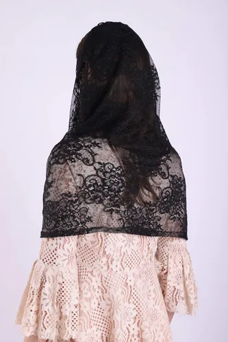 Vista 7 de Cilkus - Mantilla de encaje española con forma de capilla de velo infinito o masa latina