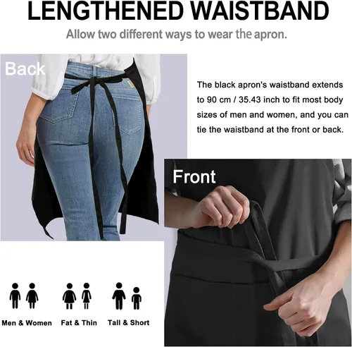 Vista 4 de Paquete de 5 delantales de chef blanco y negro, delantal de cocina con bolsillo para hombres y mujeres, delantal de trabajo de cocina para camarera