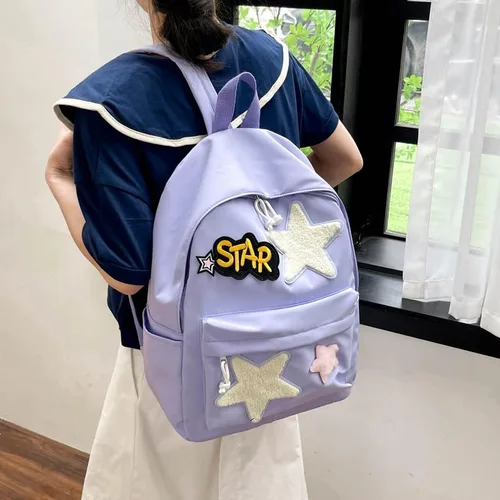 Vista 5 de Linda mochila para mujeres y hombres, diseño Kawaii Y2K moderno colorido Harajuku senderismo mochila de viaje mochila estética mochila, Púrpura