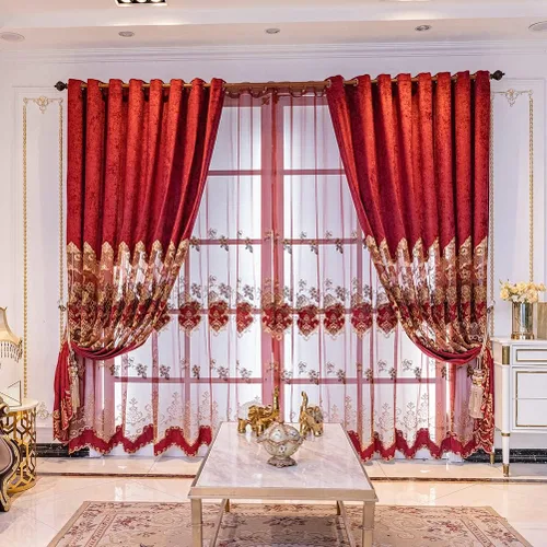 Vista 19 de ELKCA Cortina de Chenille Bordada Beige de Estilo Europeo para Sala de Estar, Elegantes Cortinas Florales de Chenille para Dormitorio, Parte