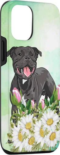 Vista 3 de Funda para iPhone 15 con diseño floral de Staffordshire Terrier Dog Daisy Tulipán Flores Pitbull