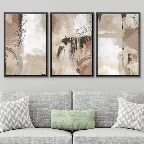 Vista 207 de SIGNWIN Lienzo enmarcado para pared, juego de arte pastel con cadena montañosa, bosque, niebla, naturaleza silvestre, ilustraciones modernas, arte