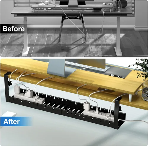 Vista 2 de Sin Perforación Extensible para Gestión de Cables Debajo del Escritorio, Bandeja de Gestión de Cables de Metal Debajo del Escritorio con Abrazadera