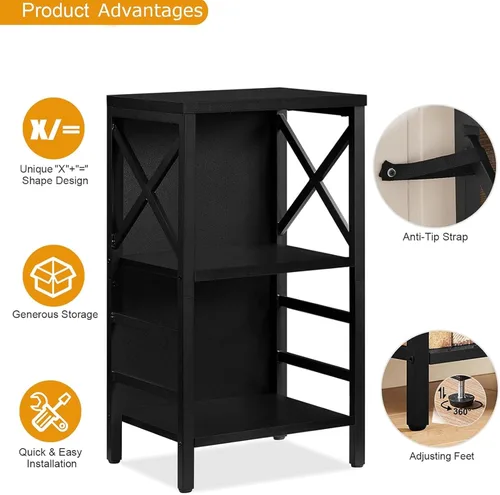 Vista 8 de MNEETRUNG Estantería Pequeña, Estantería Industrial de 3 Niveles con Marco de Metal y Tablero Trasero, Estantería Baja en Negro, Estantería