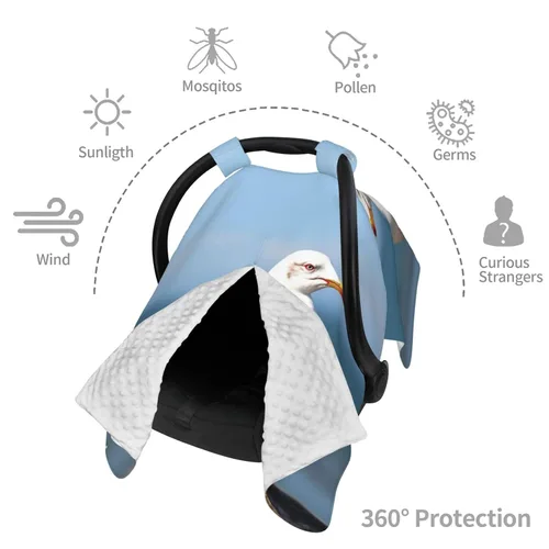 Vista 8 de Baby Car Seat Canopy Cover for Mom, Soft Breathable Nursing Breastfeeding Covers Multi Use Stroller Sun Shade Newborn Shower Gift，Cute Seagull