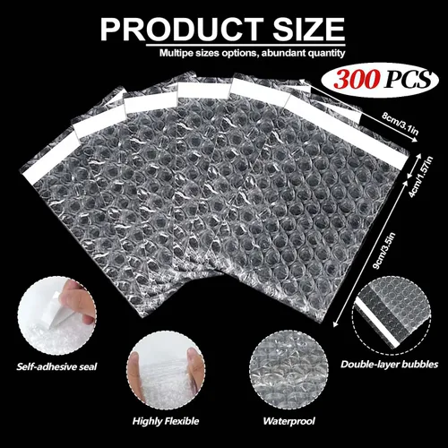 Vista 3 de 300 bolsas transparentes autoadhesivas con cojín de burbujas, bolsas a granel, bolsa de burbujas de doble pared, bolsa de plástico a prueba