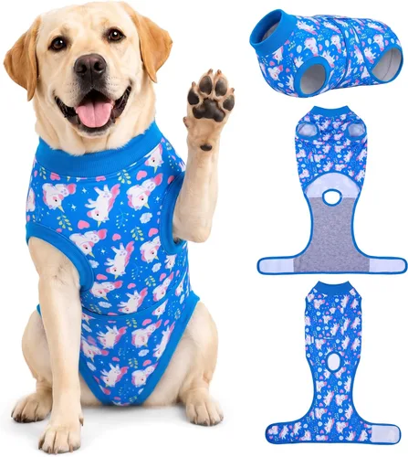 Vista 14 de PetWarm Traje de cirugía para perros, traje de recuperación quirúrgica para perros hembras y hombres, mameluco para perros, camisa de recuperación