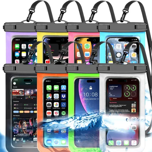 Vista 17 de Paquete de 5 bolsas impermeables universales para teléfono de hasta 8.3 pulgadas, bolsa seca impermeable para teléfono, nivel de protección: IP68