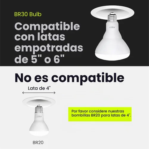 Vista 9 de Feit Electric Bombilla LED BR30, equivalente a 65 W, regulable, 650 lúmenes, base estándar E26, blanco suave de 2700 K, 90 CRI, bombillas Blanco