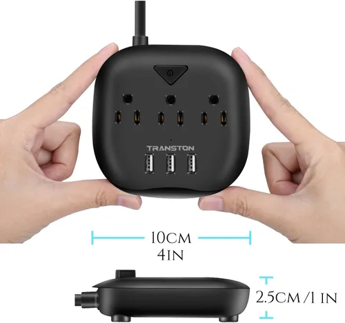 Vista 7 de Regleta de alimentación de 3 tomas y 3 puertos USB con control de interruptor, estación de carga de escritorio con cable de extensión de 5 pies